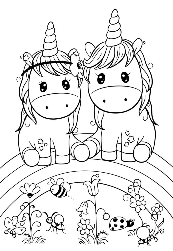 adorable kawaii unicorn coloring pages