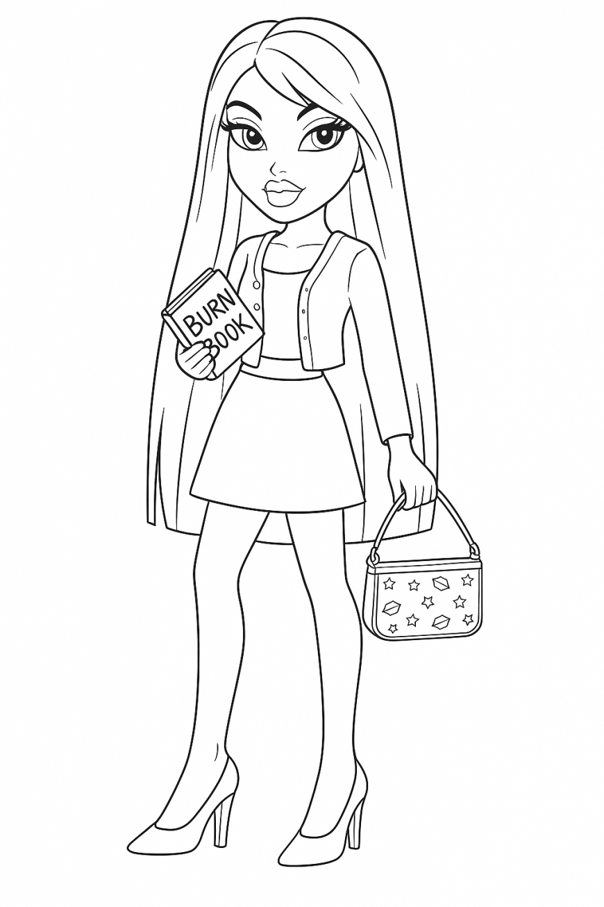 Bratz Mean Girls coloring pages with Cady, Karen, Gretchen and Regina