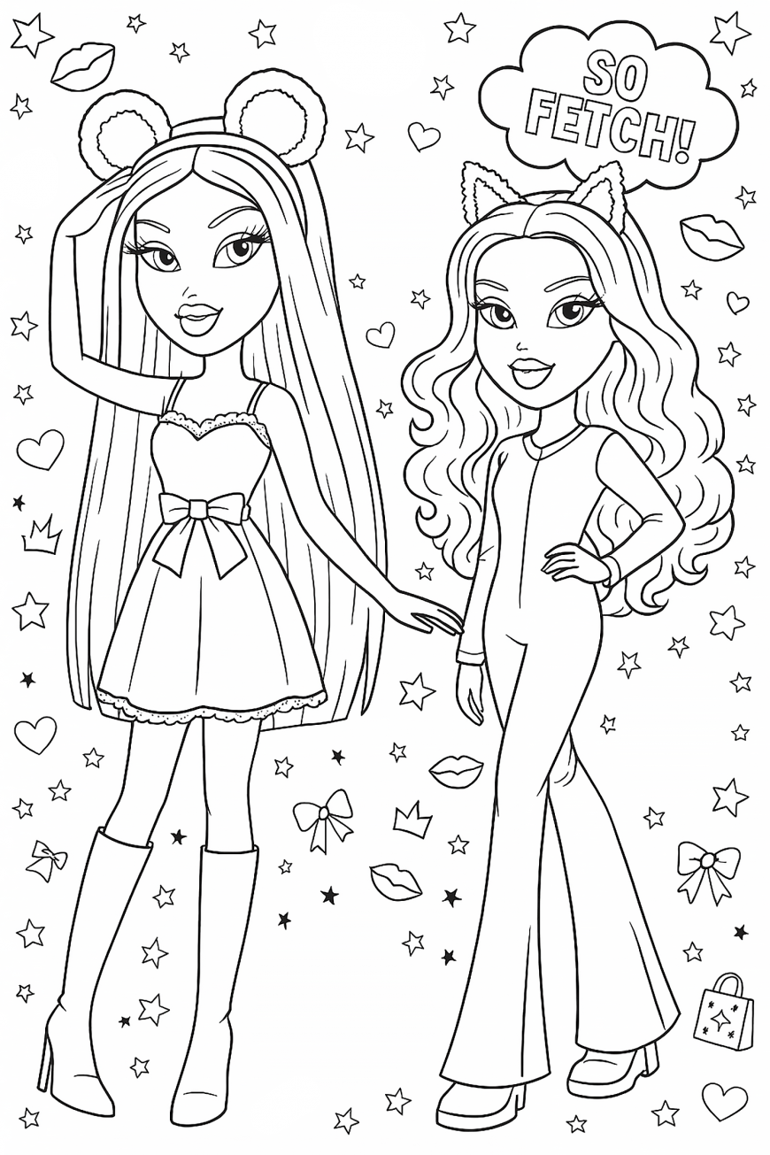 Bratz Mean Girls coloring pages with Cady, Karen, Gretchen and Regina