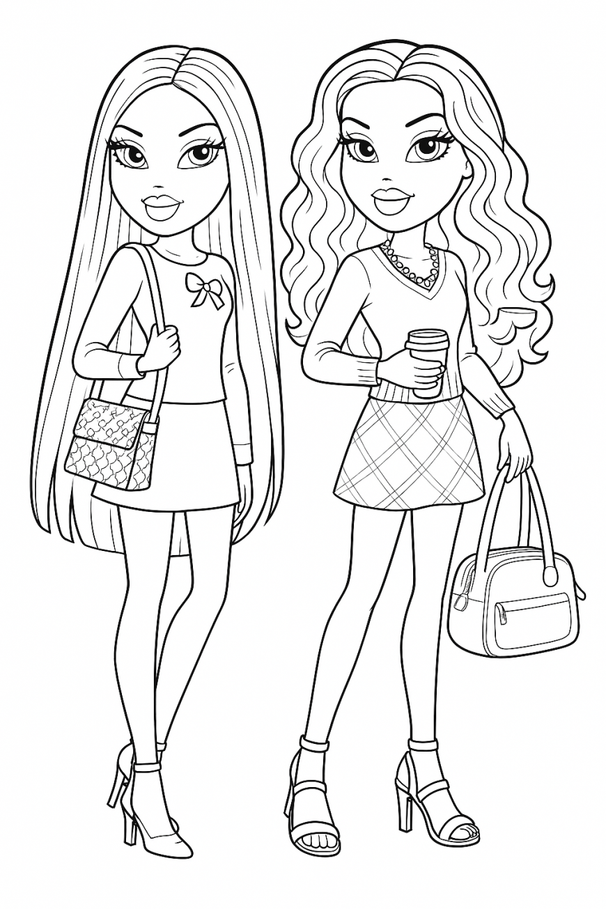 Bratz Mean Girls coloring pages with Cady, Karen, Gretchen and Regina