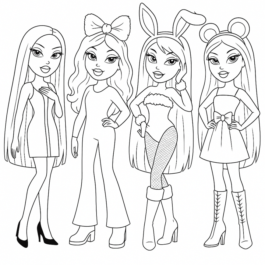Bratz Mean Girls coloring pages with Cady, Karen, Gretchen and Regina