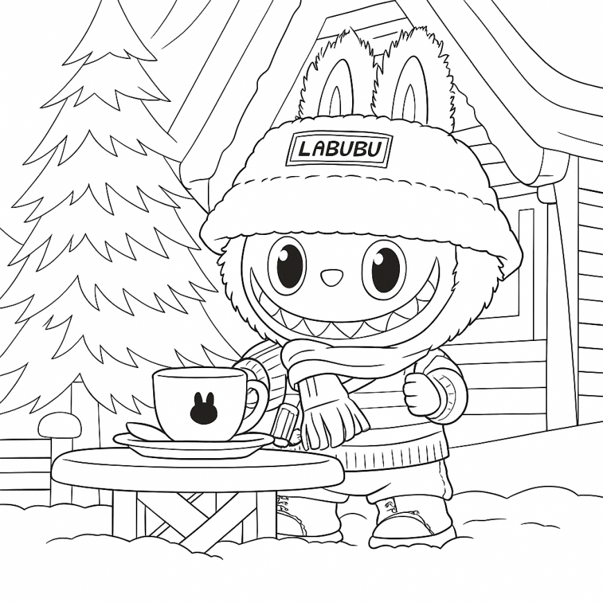 Labubu Winter Scene coloring page