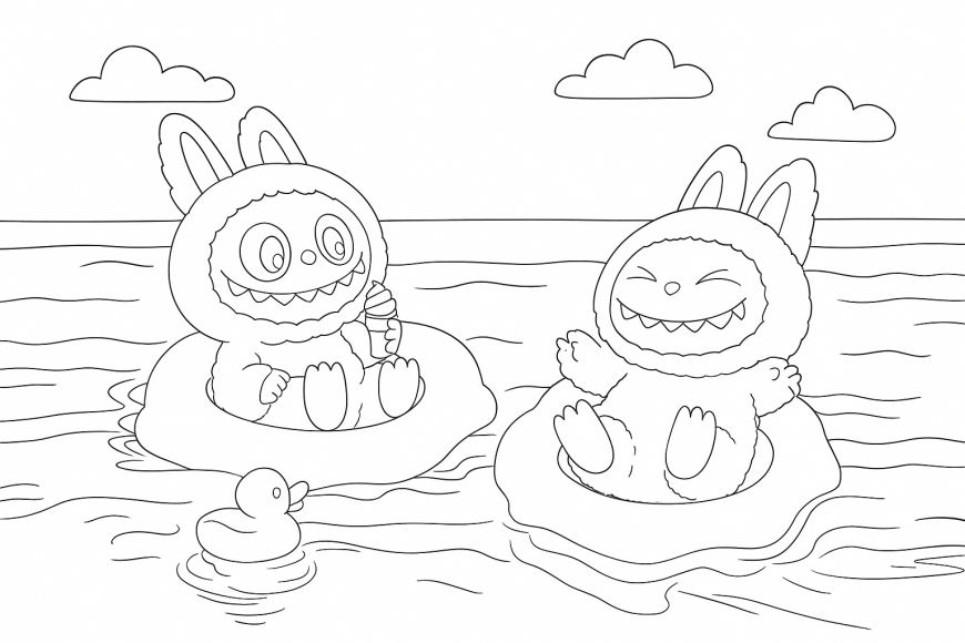 Sleepy Labubu and the Summer Float coloring page