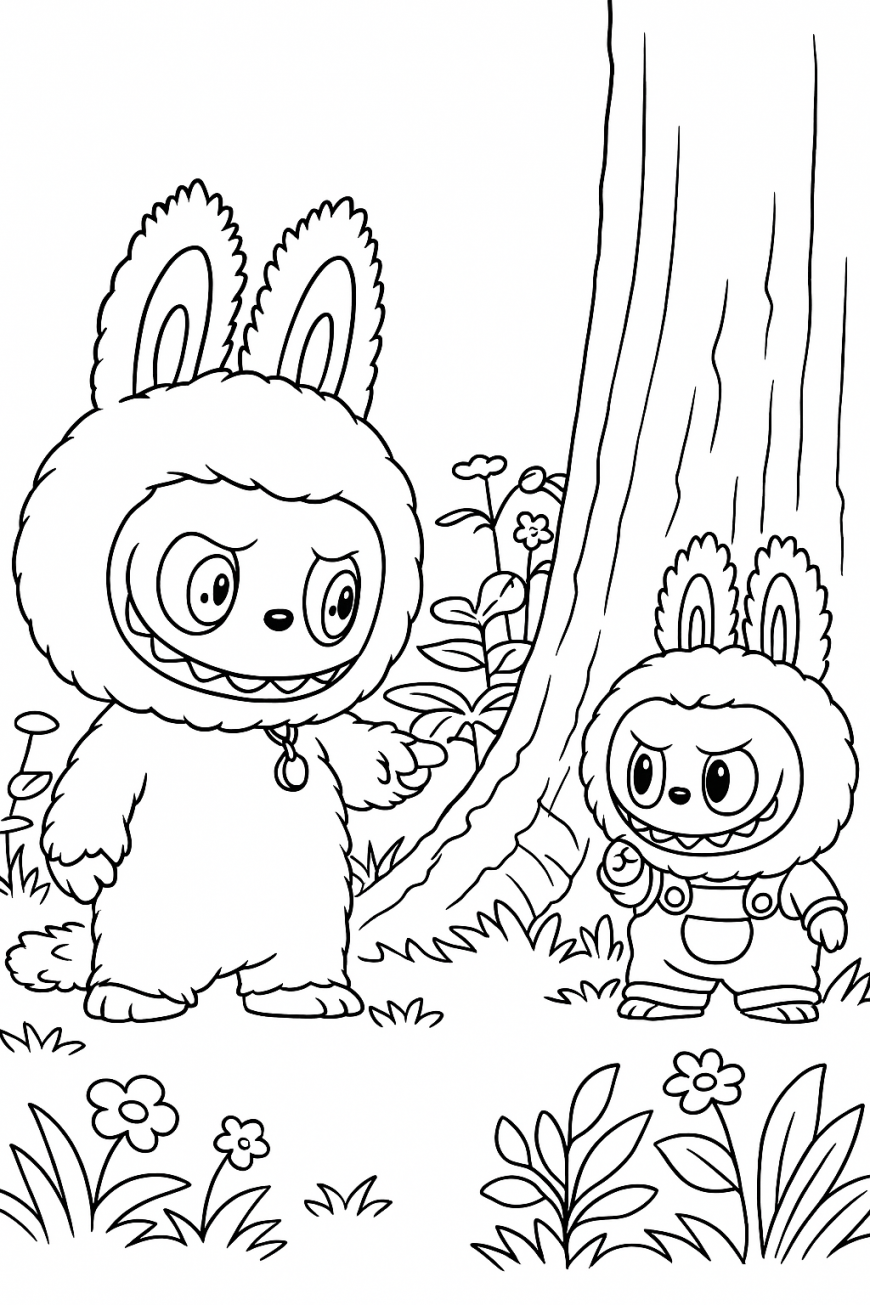 Big Labubu and Little Labubu in the Forest
