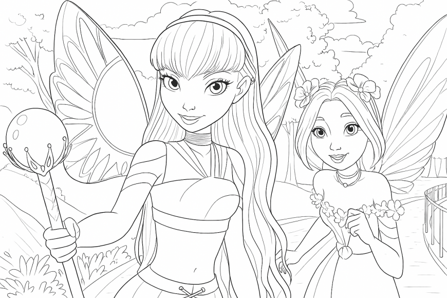 Winx Magic is Back Stella and Flora transformation coloring page
