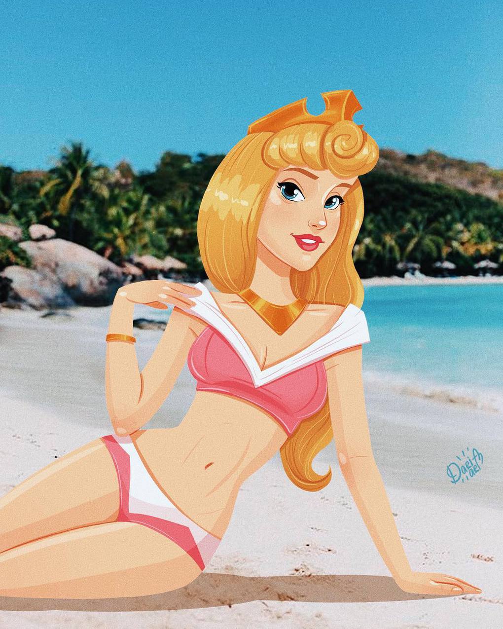 Disney Princess in swimsuits with real 