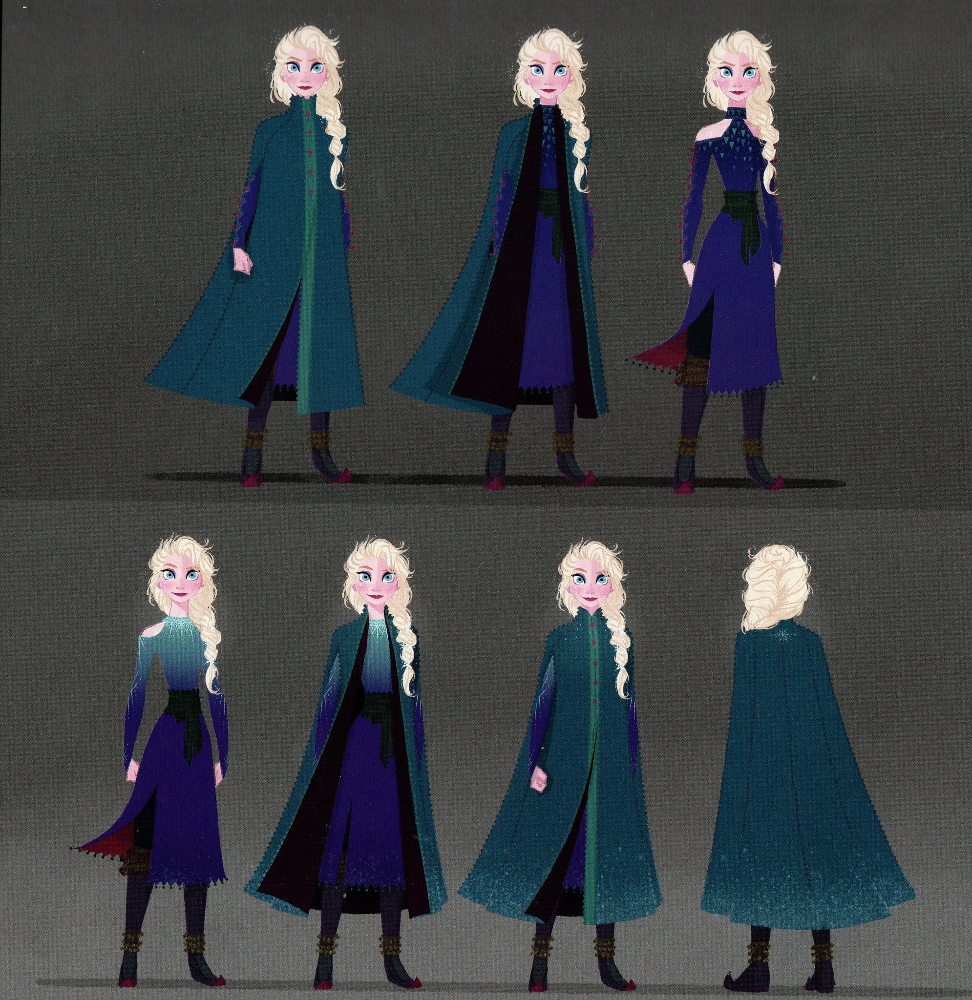 Frozen 2 Elsa's outfits concept art, including her fifth element white dress  
