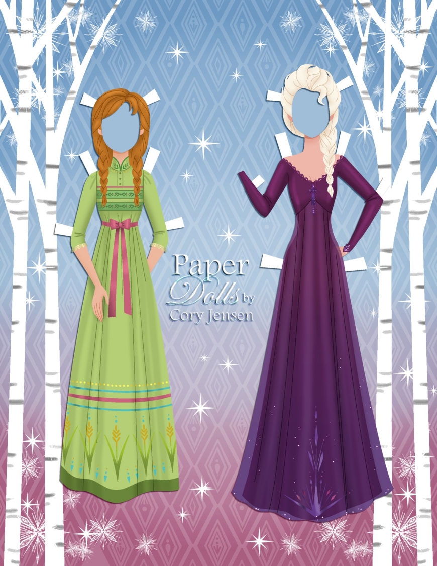 Frozen 2 Elsa and Anna paper dolls with clothing and dresses from the ...
