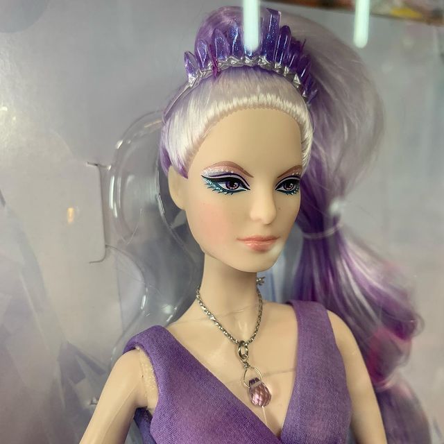 Barbie Crystal Fantasy Collection Amethyst Doll with Genuine Stone Necklace, Size: 13 inch, Multicolor