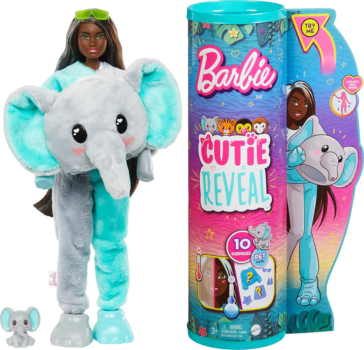 Barbie Cutie Reveal series 4 Jungle dolls: Tiger, Toucan, Elephant and