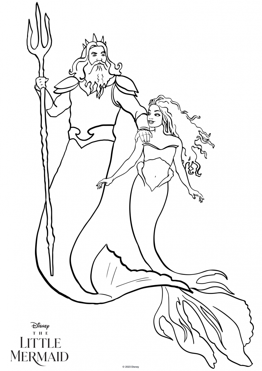 The Little Mermaid live action movie 2023 coloring pages with Ariel ...