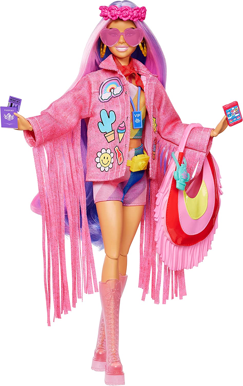 Barbie Extra Mini Minis Travel Doll with Safari Animal Print Fashion,  Barbie Extra Fly