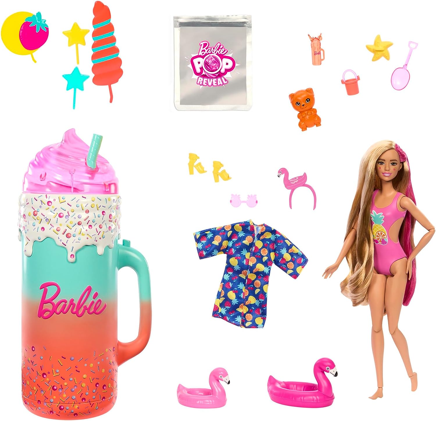 Barbie Pop Reveal Doll & Accessories, Rise & Surprise Fruit Series Gift Set  with