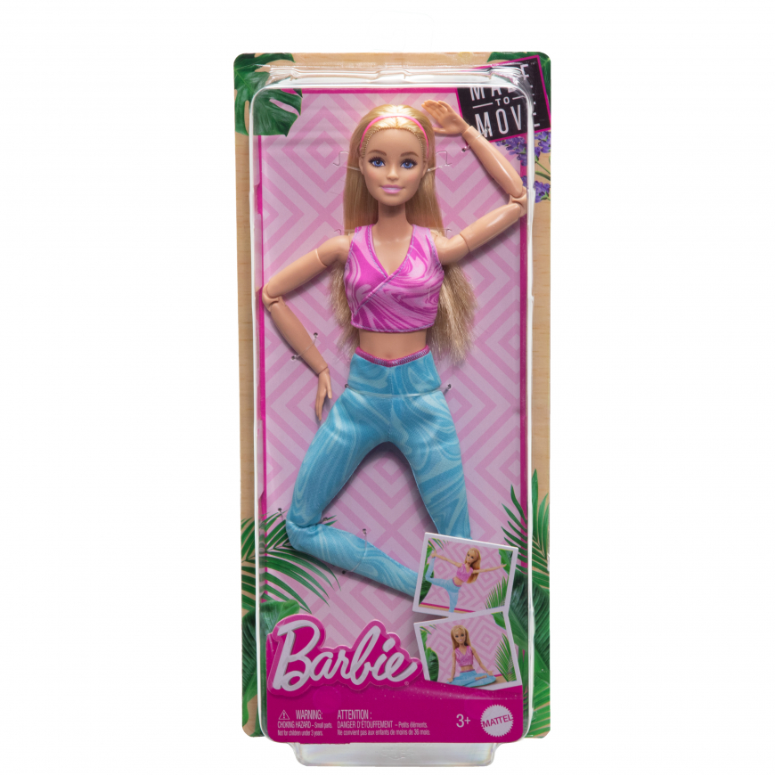 Barbie Made to Move Yoga Doll (pink top) - with Blonde Hair Jointed New In  Box