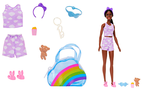 Barbie Premium Rainbow Cloud Fashion Bag with slumber outfit and accessories