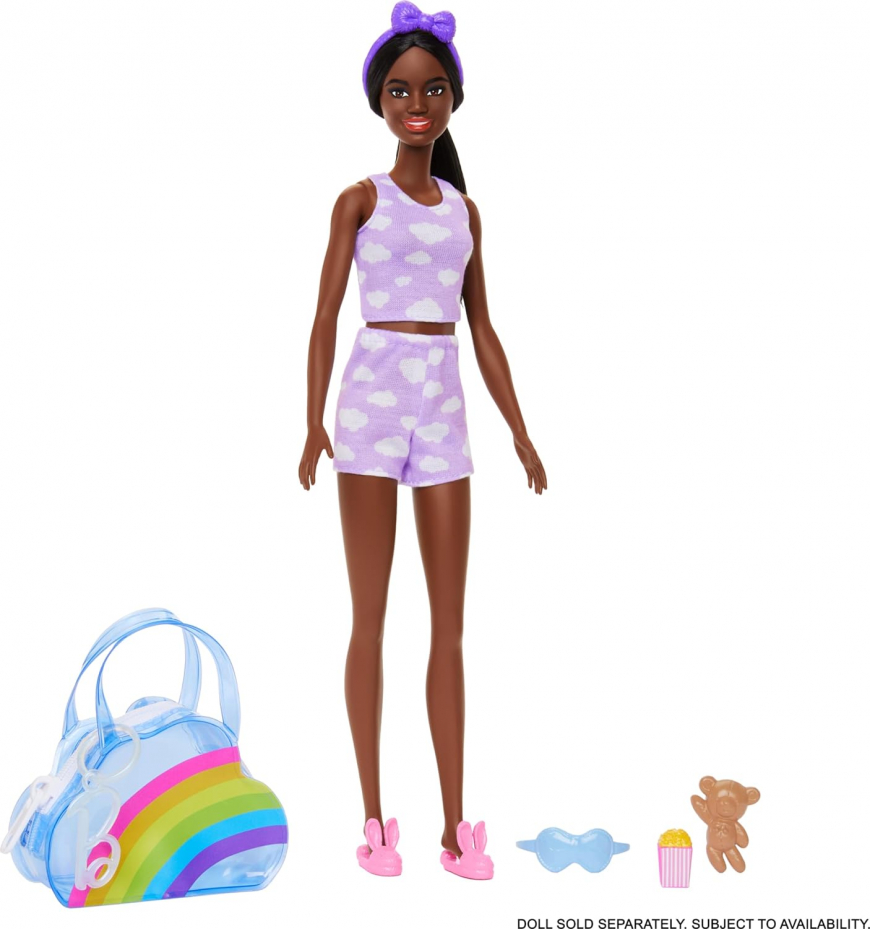 Barbie Premium Rainbow Cloud Fashion Bag with slumber outfit and accessories