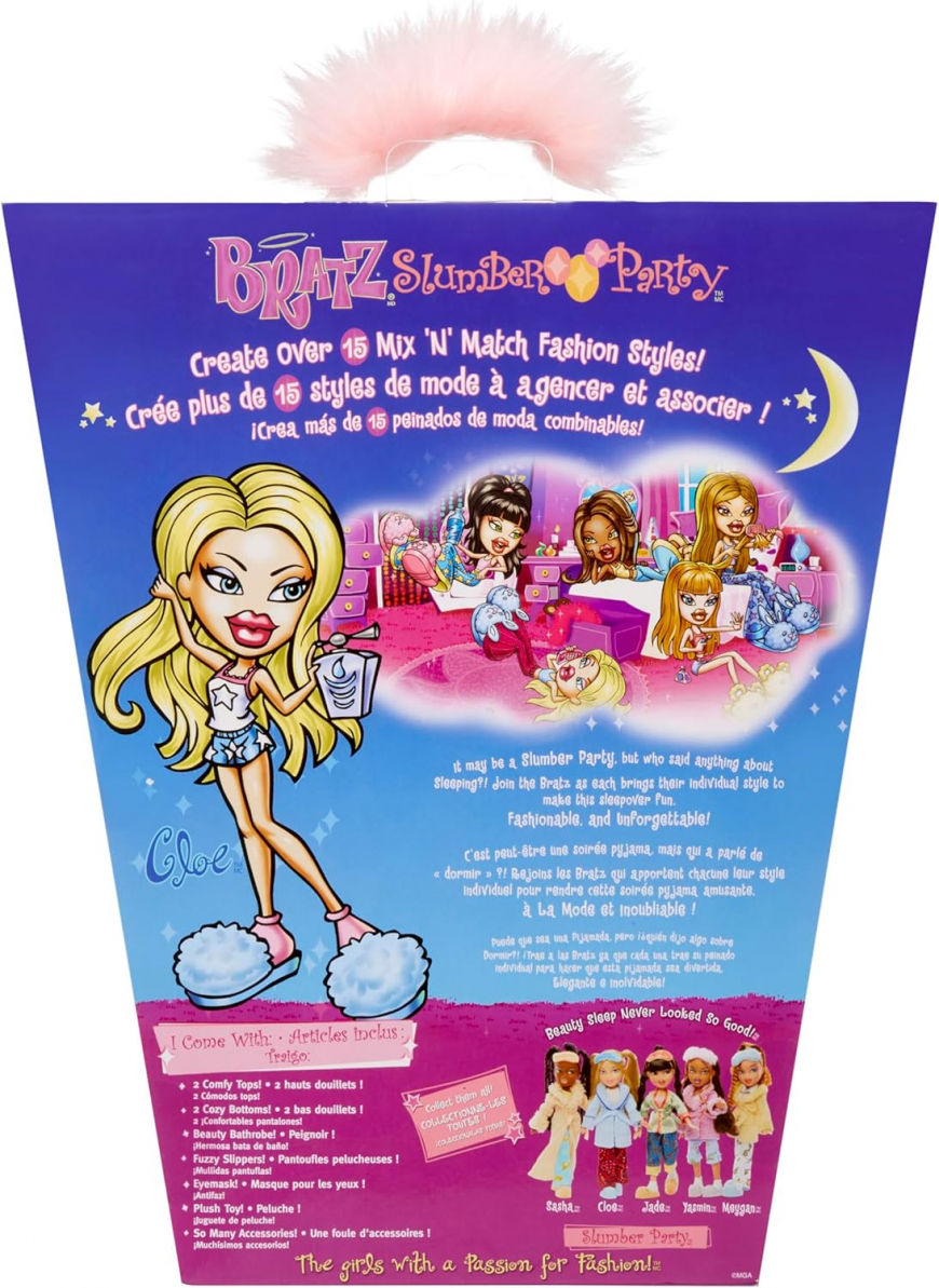 Bratz Slumber Party 2024 Cloe doll back of the box with art