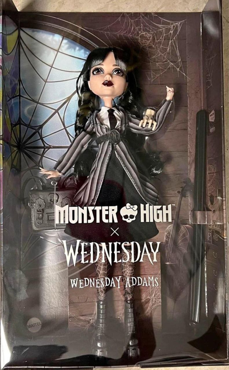 Monster High Wednesday x Netflix Wednesday doll in box