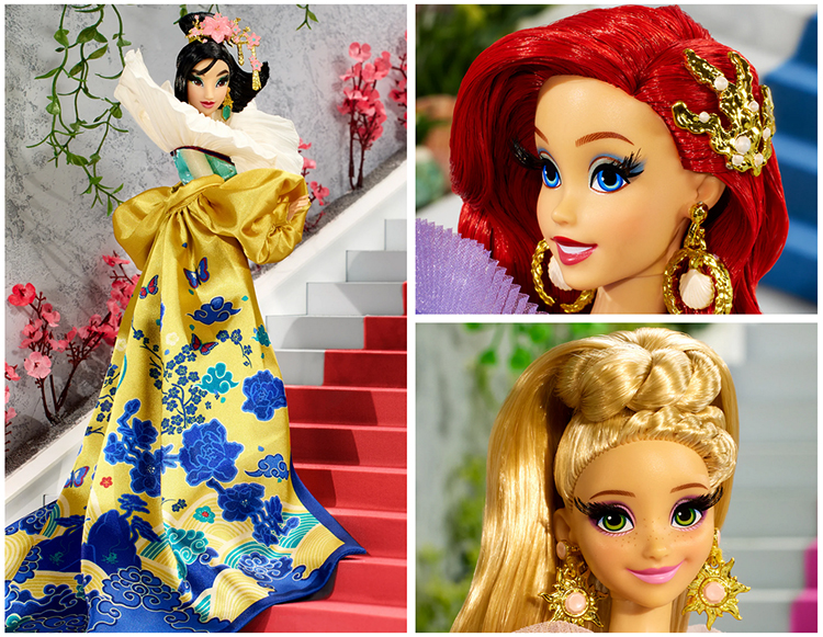 Disney Princess Collector Enchanted Elegance Collection dolls Ariel, Mulan, and Rapunzel from Mattelcreations