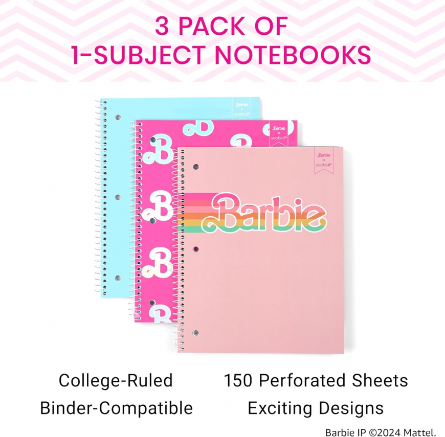 Yoobi Barbie X College Ruled Spiral Notebook Set