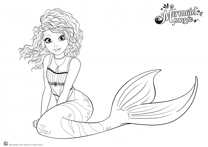 Mermaid Magic coloring pages with Merlinda, Nerissa and Sasha in their civilian and mermaid forms