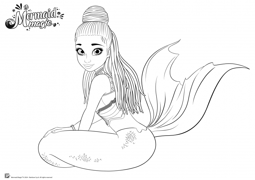 Mermaid Magic coloring pages with Merlinda, Nerissa and Sasha in their civilian and mermaid forms