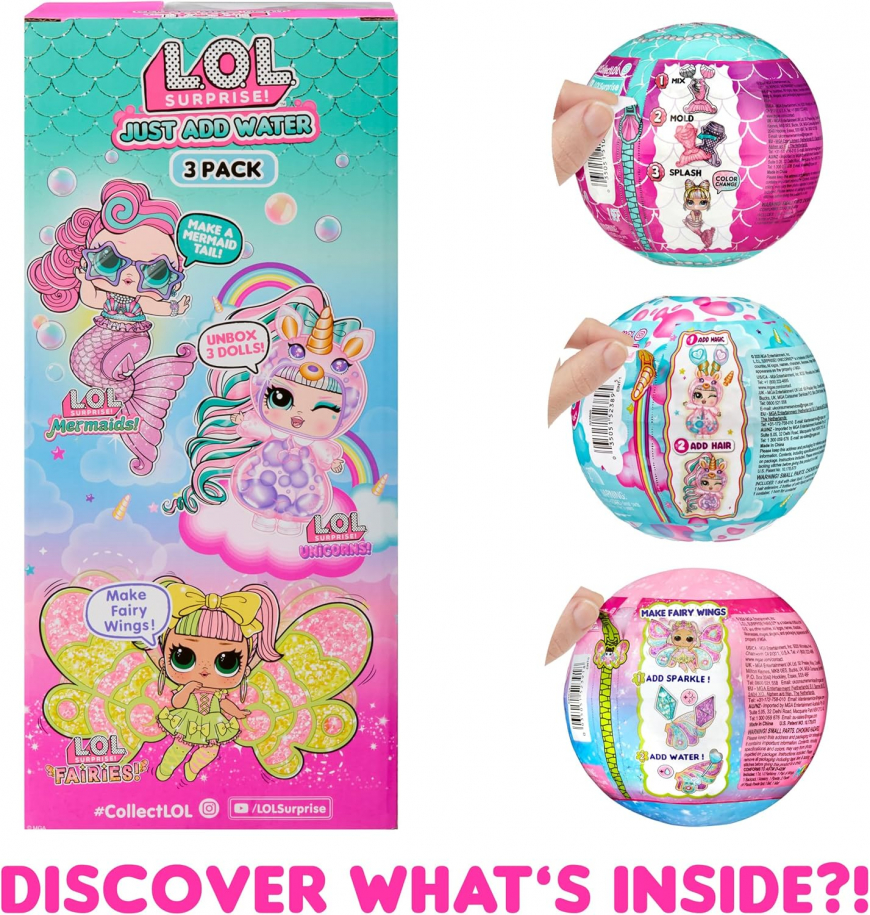 LOL Surprise Tots Just Add Water 3-Pack LOL Surprise Mermaids, LOL Surprise Fairies and LOL Surprise Unicorns