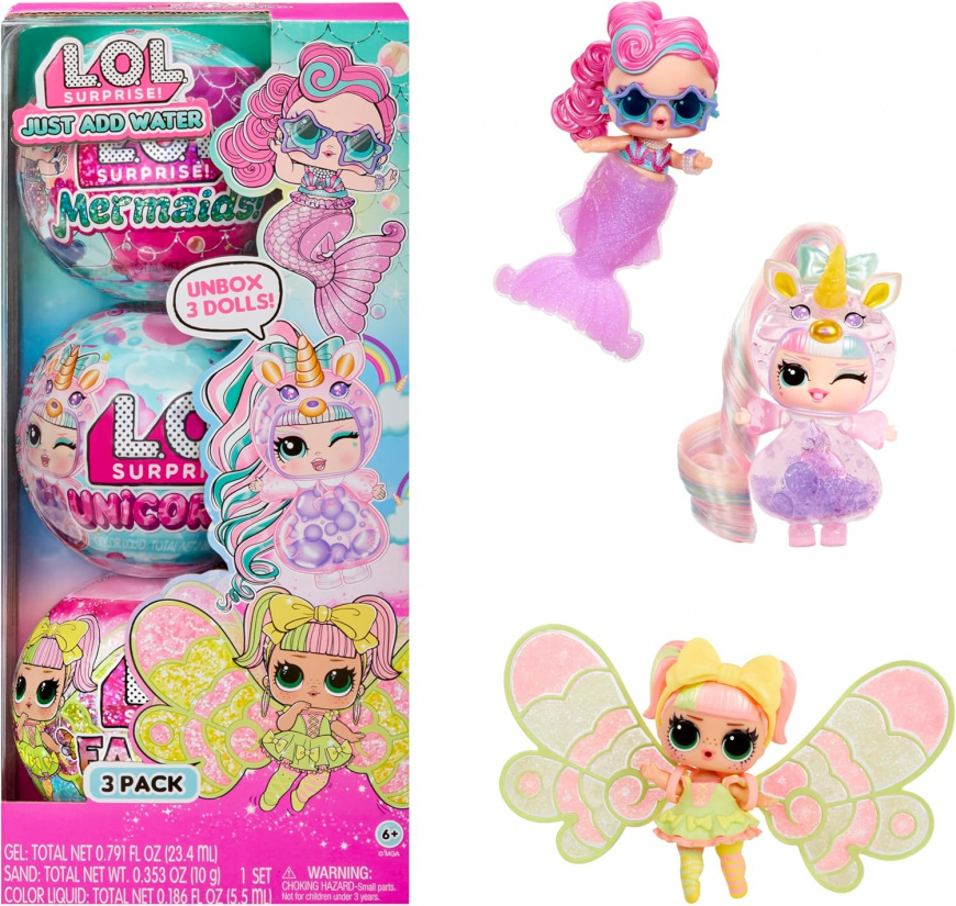 LOL Surprise Tots Just Add Water 3-Pack LOL Surprise Mermaids, LOL Surprise Fairies and LOL Surprise Unicorns