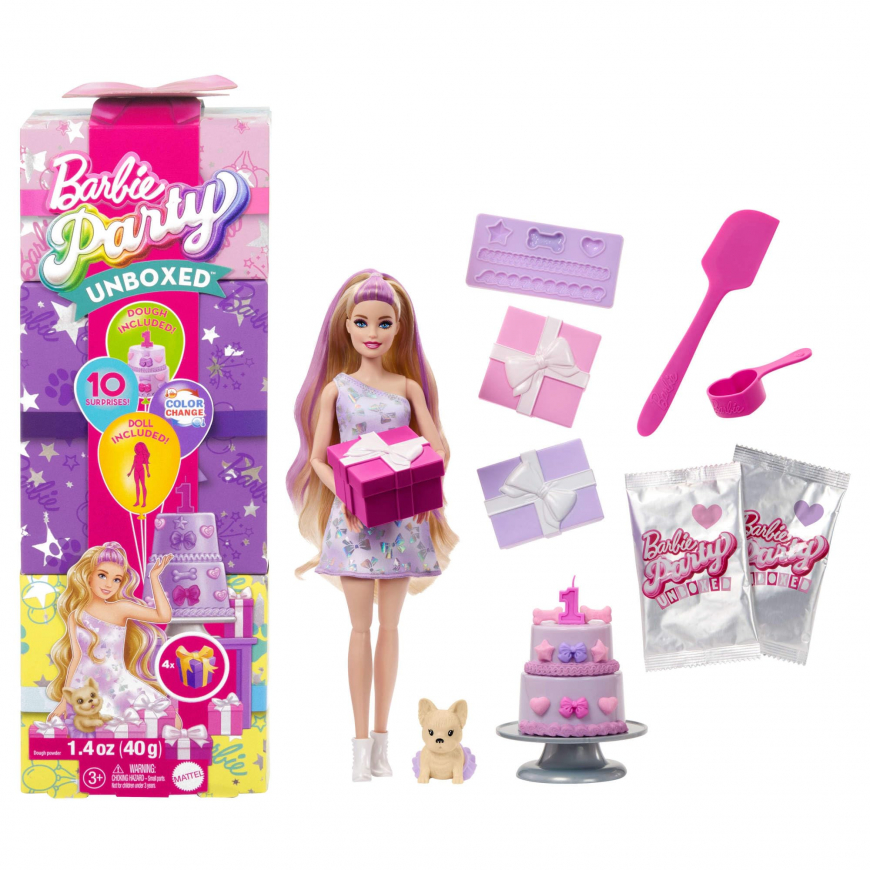 Barbie Party Unboxed doll with French Bulldog JFG70