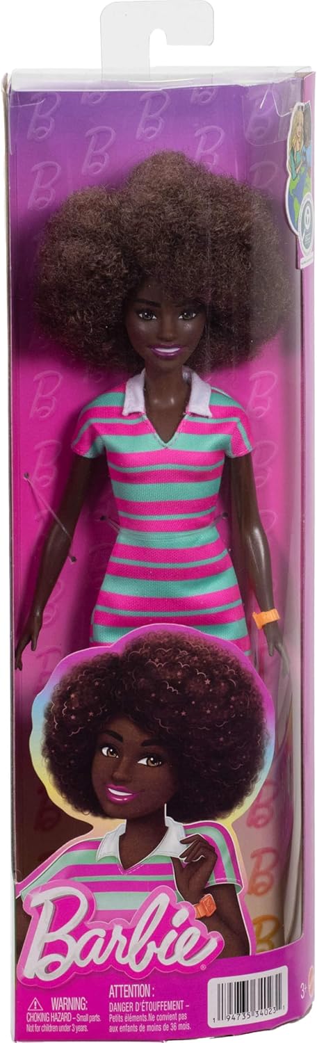 Barbie Fashionistas Doll #247 Pink and Green Striped Collared Dress